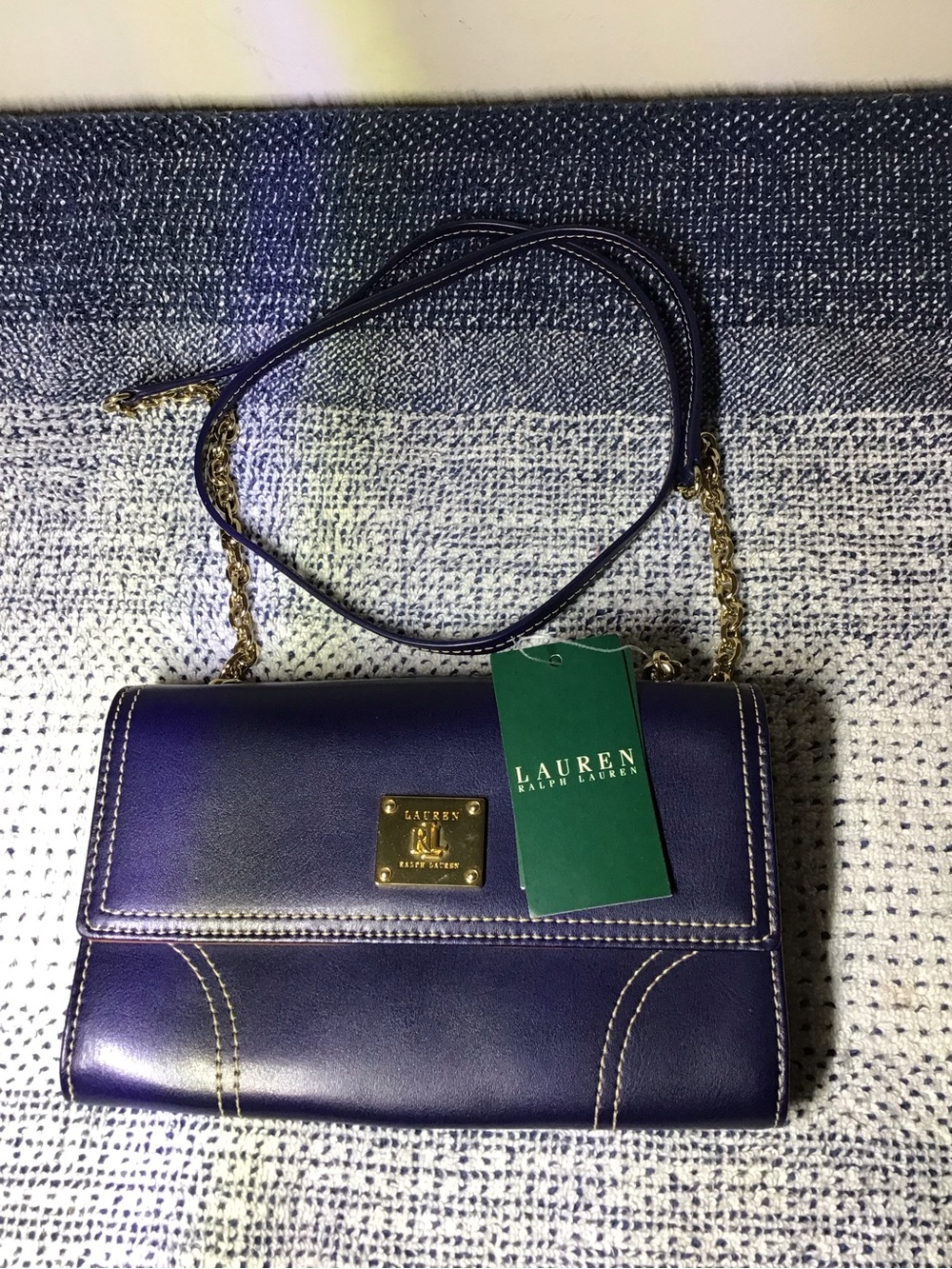 Lauren Ralph Lauren Purple Leather Chain-Accent Crossbody Bag